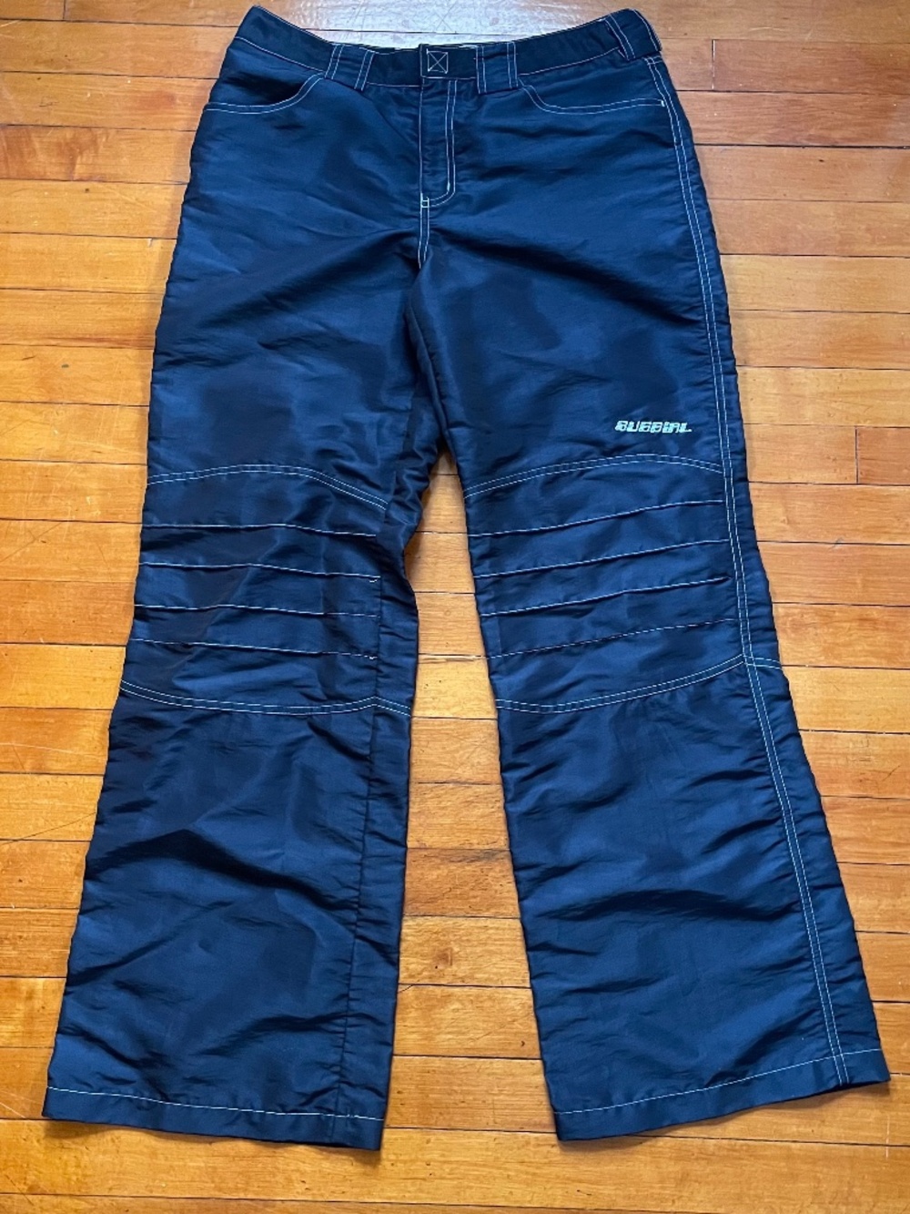 Vintage 90s Y2K Buggirl Rave Skater Pants Sz 7 Shiny Blue Techwear Cyber Nylon